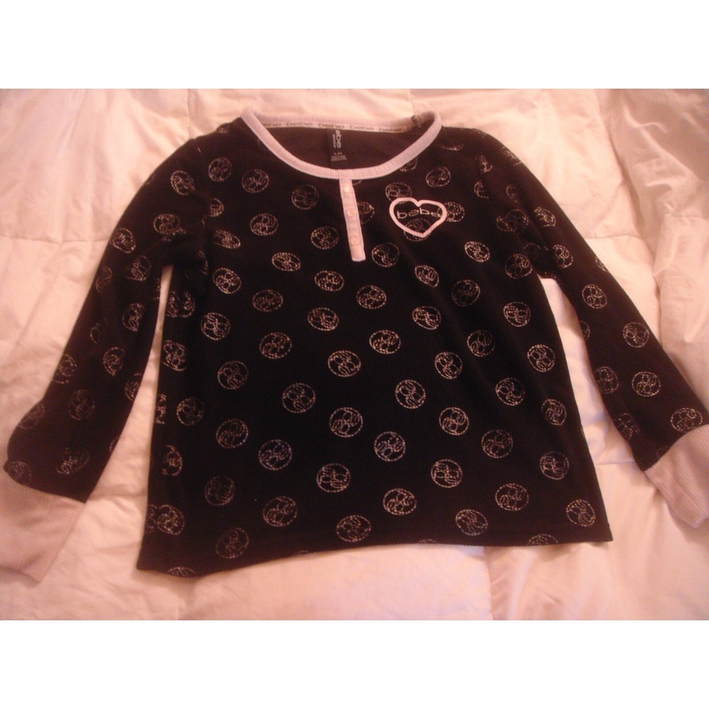 Bebe juniors L black white long sleeve PJ‎ sleepwear sleep shirt top